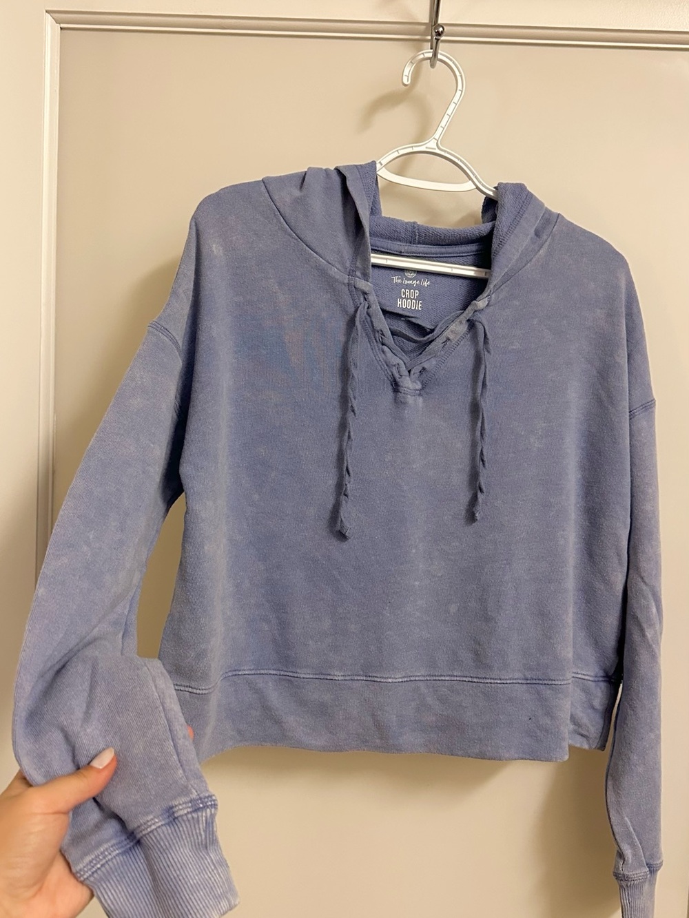 Women’s Washed Soft Blue Cropped Hoodie